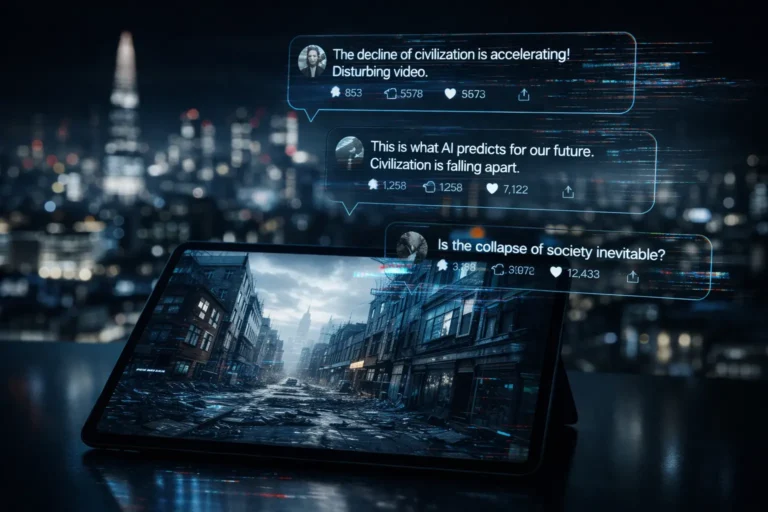 Колаж: профіль Ілона Маска на фоні ШІ-генерованого похмурого Лондона та графік YouGov, що показує реальний рівень безпеки мешканців.