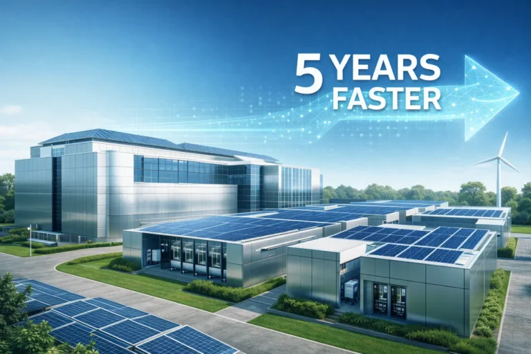 Порівняльна інфографіка: Традиційна модель (Червона лінія, очікування) vs Модель Enchanted Rock (Зелена лінія, миттєвий старт) на фоні сучасного дата-центру та чистих енергоблоків.