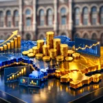 Інфографіка фінансового стану України 2026 року на фоні будівлі Національного банку та купюр гривні; текст СТАБІЛЬНІСТЬ ТА РИЗИКИ лютий 2026