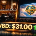 Тед Сарандос на слуханнях у Конгресі та Девід Еллісон; логотипи Warner Bros Discovery та CNN на фоні Капітолію лютий 2026