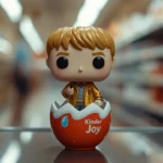Золота фігурка Гаррі Поттера з серії Kinder Joy Funko Pop на фоні розкритого шоколадного яйця та графіку росту продажів Ferrero.