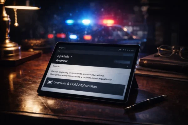 Зображення Ендрю, мапа Афганістану та В'єтнаму, штамп «UNDER INVESTIGATION» та будівля британського Парламенту.