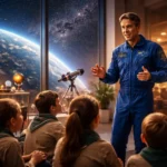 Астронавт Тім Пік спілкується зі скаутами під час відкриття нового центру у Великій Британії