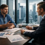 підприємець обговорює фінансування бізнесу з банківським консультантом