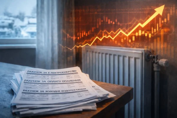 платіжки за комунальні послуги та радіатор опалення в українській квартирі