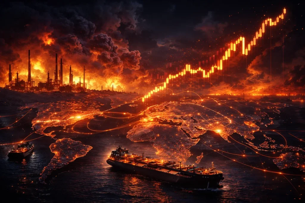 Ілюстрація нафтової кризи та зростання цін на нафту на фоні Ормузької протоки