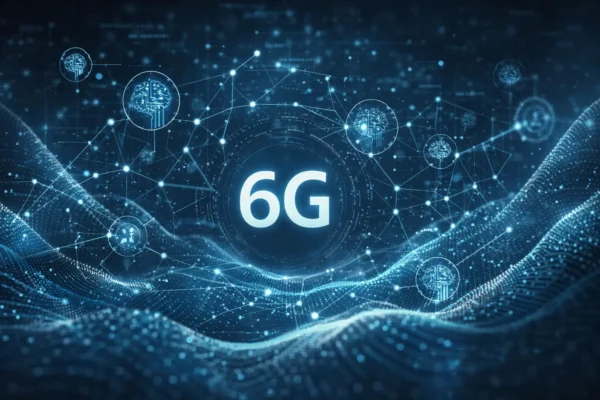 Іллюстрація інтеграції технологій 6G і штучного інтелекту в цифрових мережах