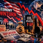 Графічна ілюстрація падіння зайнятості у США на тлі зростання цін на нафту та інфляції