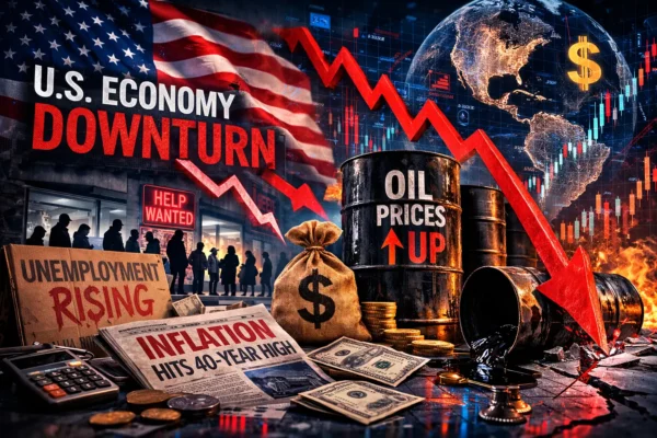 Графічна ілюстрація падіння зайнятості у США на тлі зростання цін на нафту та інфляції