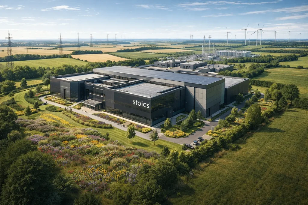 Центр обробки даних штучного інтелекту у Ейрширі на тлі сільськогосподарських угідь та зелених зон