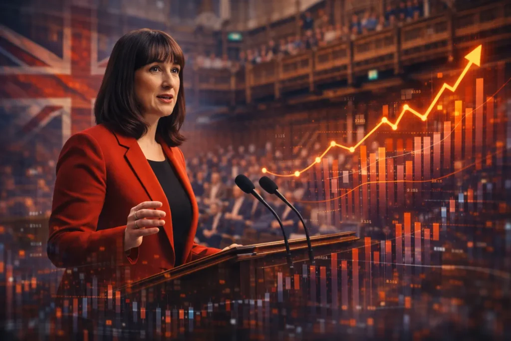 Канцлер Великобританії Рейчел Рівз під час виступу щодо Весняної заяви та економічних прогнозів