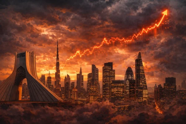 Архітектурні символи країн Близького Сходу та Заходу на тлі графіка зростання цін на енергію