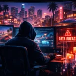 Ілюстрація витоку даних GTA 6 з кодом гри на екрані комп’ютера